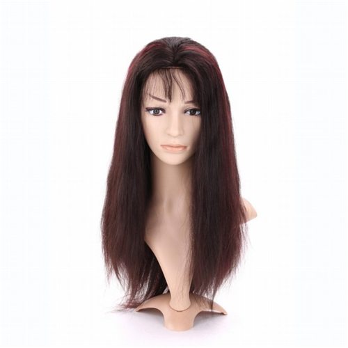 Natural Straight 1B#/99J Highlight Color Glueless Front Lace Wig