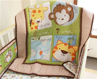 Discount Elephant Giraffe Monkey Tiger Animal Baby Crib Bedding Set Including Bumper Pad