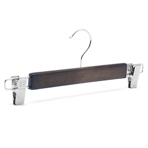 Black wooden pants hanger with stripe clamp