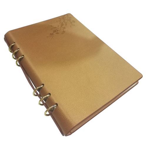 Shiny Brown PU Leather Gold 6 Rings Loose Leaf Binder Notebook Factory Guangzhou Minglai Packaging