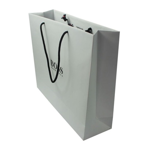 300gsm Handmade Branded White Paper Shopping Bag With Black Rope Handle For Clothes,Shoes Packaging