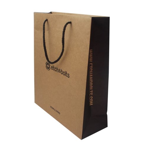 250gsm Printed Sturdy Thick Brown Kraft Paper Bags,Shopping Kraft Paper Bag With Black Rope Handles