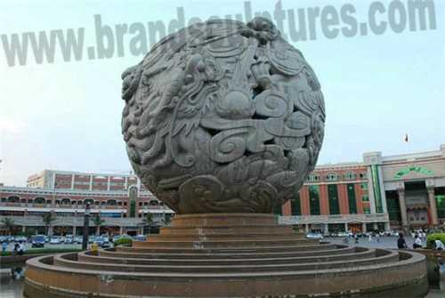 Carved Delicate Stone Ball Sculpture For Outdoor Ornaments