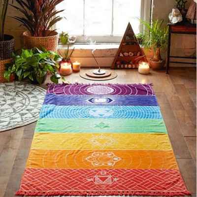 1Pcs Tassels Single Rainbow Chakra Tapestry Towel Mandala Bo