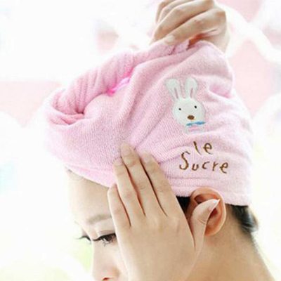 Cute hair Soft microfiber towel solid fast hair dry hat wome