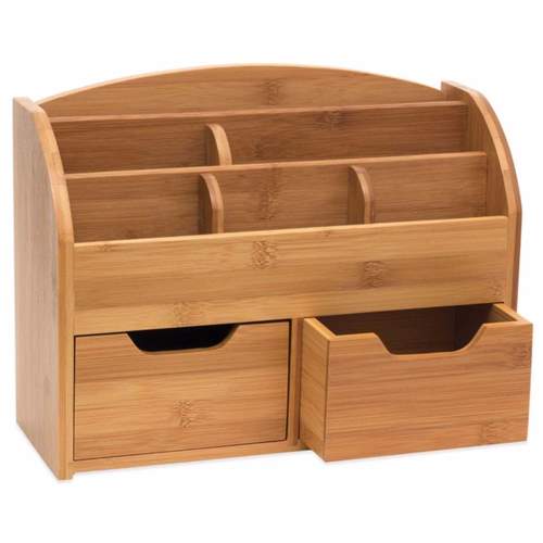 100% Natural Bamboo Desk Organizer With 3 Drawers