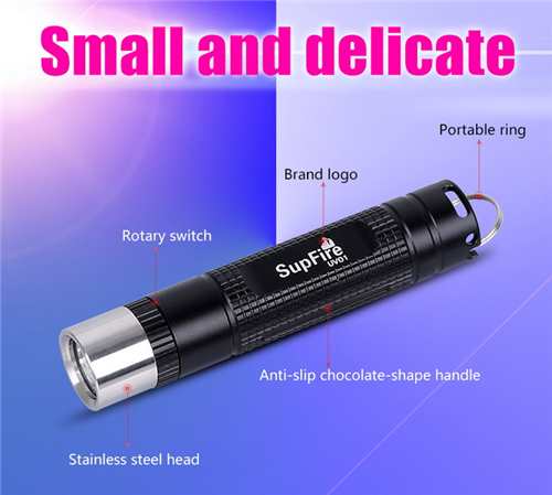 Mini Delicate Fluorescence Detection Flashlight SupFire Balck UV01 Torch