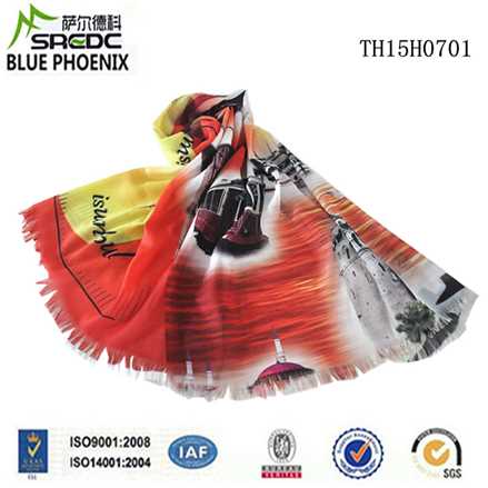 Cheap And Beautiful Custom Printed Silk Touch 100% Polyester Scarf For Women