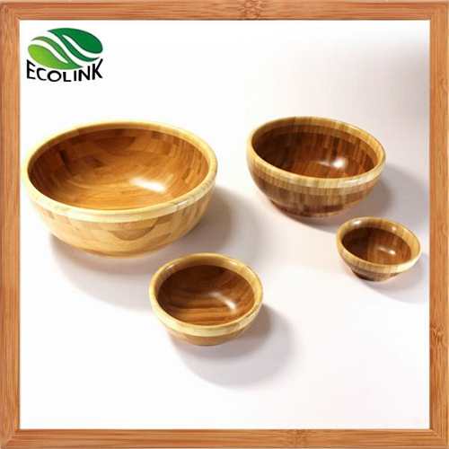 Natural Round Shaped Bamboo Salad Serving Snack Bowl Set