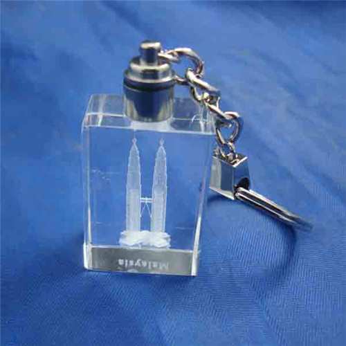 LED Light K9 Rectangle Crystal Keyring With 3D Photo Laser Engraved