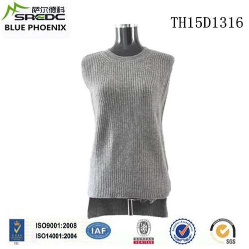 Cable Knitted Solid Color Round Neck Sleeveness 100% Cashmere Women Vest