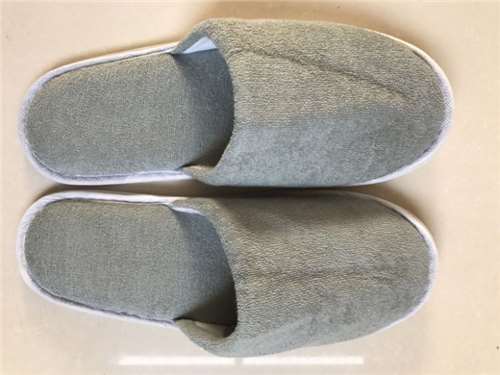 Personalized Closed Toe Grey Terry Hotel Room Slippers With Label