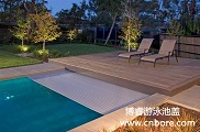 Solar swimming pool cover with safety picture