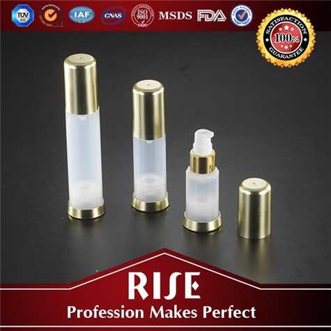 RISE ISO9001 High Quality Round Shaped Frosted Pp Airless Bottle 15ml With Shiny Gold Shoulder