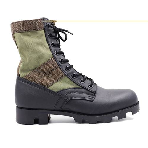 High Cut Lace Up Rubber Outsole Smooth Leather And Oxford Fabric Upper Army Safety Shoes