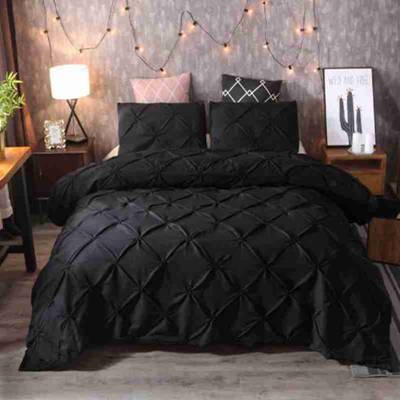 Luxury Black Duvet Cover Pinch Pleat Brief Bedding Set Queen