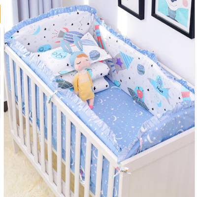6pcs/set Blue Universe Design Crib Bedding Set Cotton Toddle