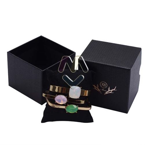 Amazing Black Pearl Rhombus Grain Paper Individual Best Jewelry Boxes With Shockproof Bubble Pad