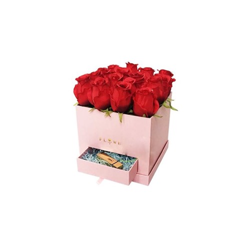 New Design With Small Drawer Flower Box Packaging Paper Rose Cube With Waterproof Inside Box