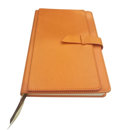New Design Pure Double Cover Orange Leather Notebook In Double Lined&Dotted Page Printed Notebook