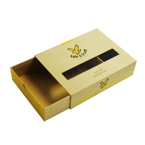 Recycled Brown Kraft Cardboard Empty Slide Style Gift Boxes with A Small Clear Window on Sleeve