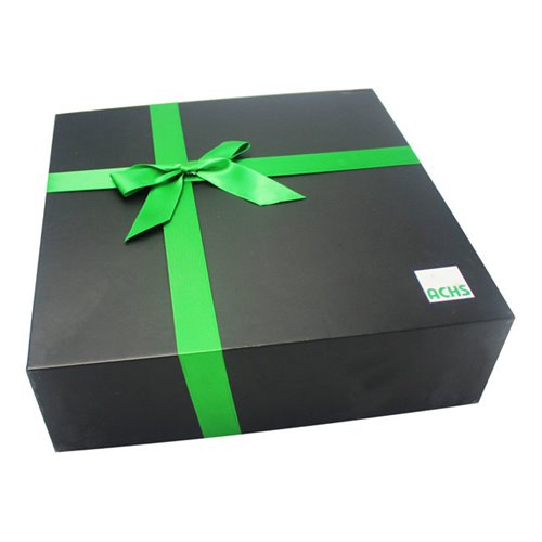 Large Whole Matt Black Color Printed Silk Ribbon Decorative Gift Boxes with Lids for Presents