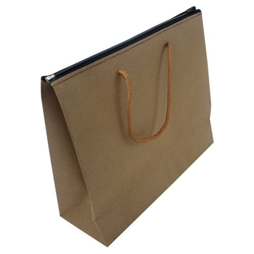 Durable Big Size Blank Craft Paper Gift Bags, Brown Paper Bags With Rope Handle And Zipper