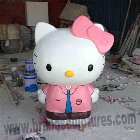 Giant Pink Painted Fiberglass Kitty Sculpture As Park Decoration