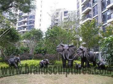 Huge Contemporary Copper Residence Outdoor Fountains Elephants Sculptures