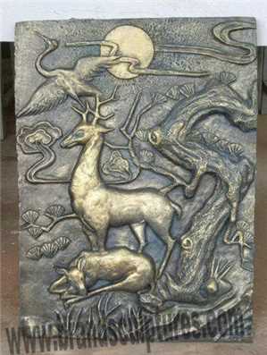 Huge Wall Art Decoration Wapiti And Crane Relief Sculpture