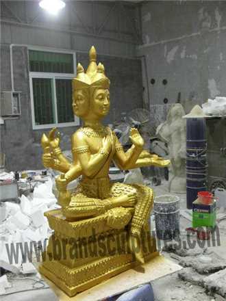 Modern Brass Large Thai Buddha Statue As Temple Ornament
