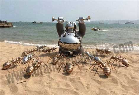 Large High-Glossy Monster And Ant Stainless Steel Seaside Landscape
