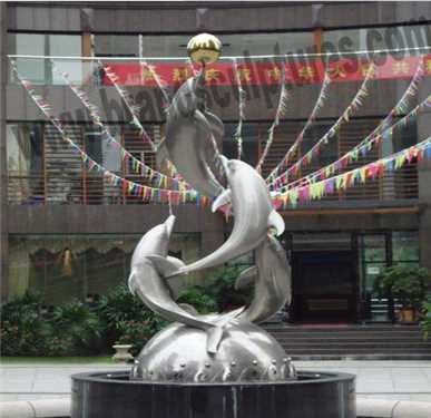 Outdoor Fountains Garden Dolphins Stainless Steel Sculptures