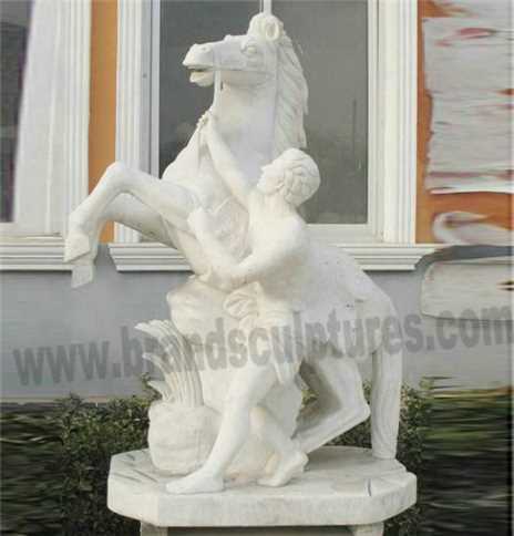 Huge Decorative Garden Carved Stone Horse And Solider Sculptures