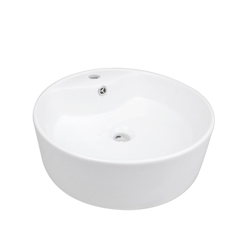 White Round Small Lavatory Vessel Bathroom Sink with Overflow, SS-VT167