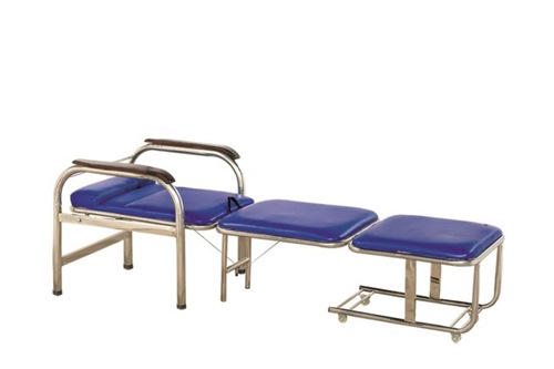 Mobile Folding Attendant Bed Cum Chair Stainless Steel With High Quality Sponge Covered PVC