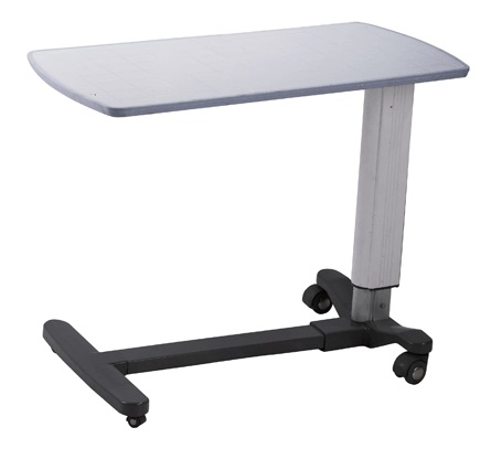 Height Adjustable By Gas Spring Hospital ABS Or PP Over Bed Table On Wheels