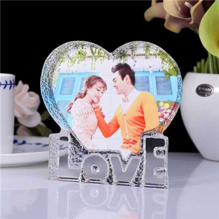 Iceberg Love Design Heart Shaped Crystal Picture Frame For Couple Wedding Souvenirs Gifts