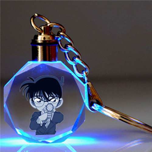 Cartoon Engraved Octagon Crystal Keychain With Detective Conan Photo Engraving