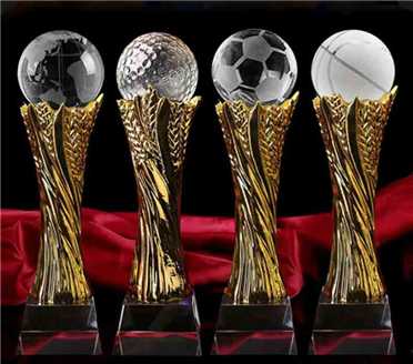 Metal Pillar Sports Crystal Awards For Golf Football Basketball