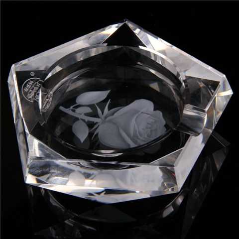 Custom Design Pentagon Crystal Cigar Ashtray With Rose Engraving As Souvenirs Gifts