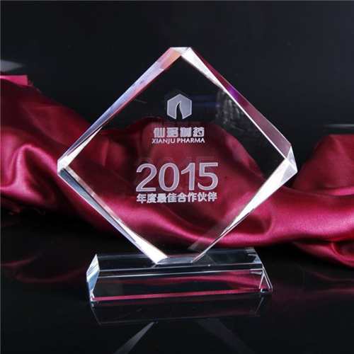 Custom Crystal Peach Award With Engraving Logos