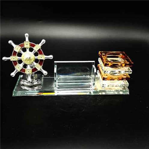 Custom Design Personalized Desktop Glass Card Holder With Pen & Pencil Stand