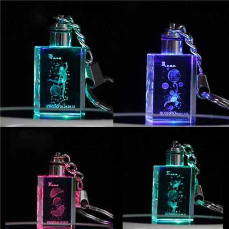 3D Laser Engraving Zodiac Crystal Keychain For Birthday Gifts