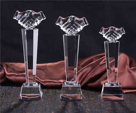 Business Gifts Glass Handshake Trophy With Free Engraving