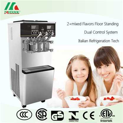 Floor Stand Soft Ice Cream Machine With Twin Flavors And Dual Control System Big Capacity