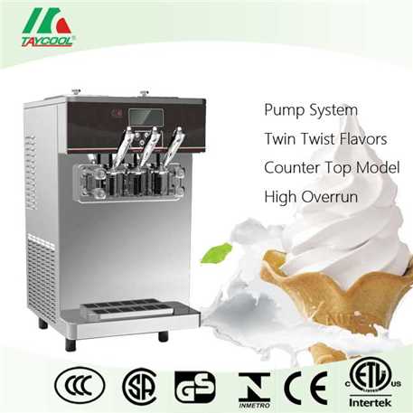 Pump Feed Countertop Soft Serve Ice Cream Freezer with Three Flavors and Air Pump