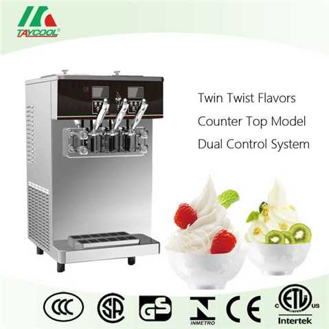 Counter Top Soft Serve Machine With Twin Flavors And Dual Control System Gravity Feed